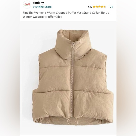 FindThy Cropped Puffer Vest in Beige - Picture 11 of 12